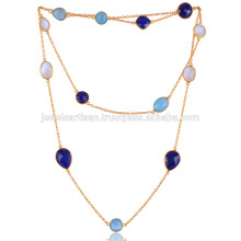 Blue Onyx, lapis, arc-en-ciel et collier plaqué or